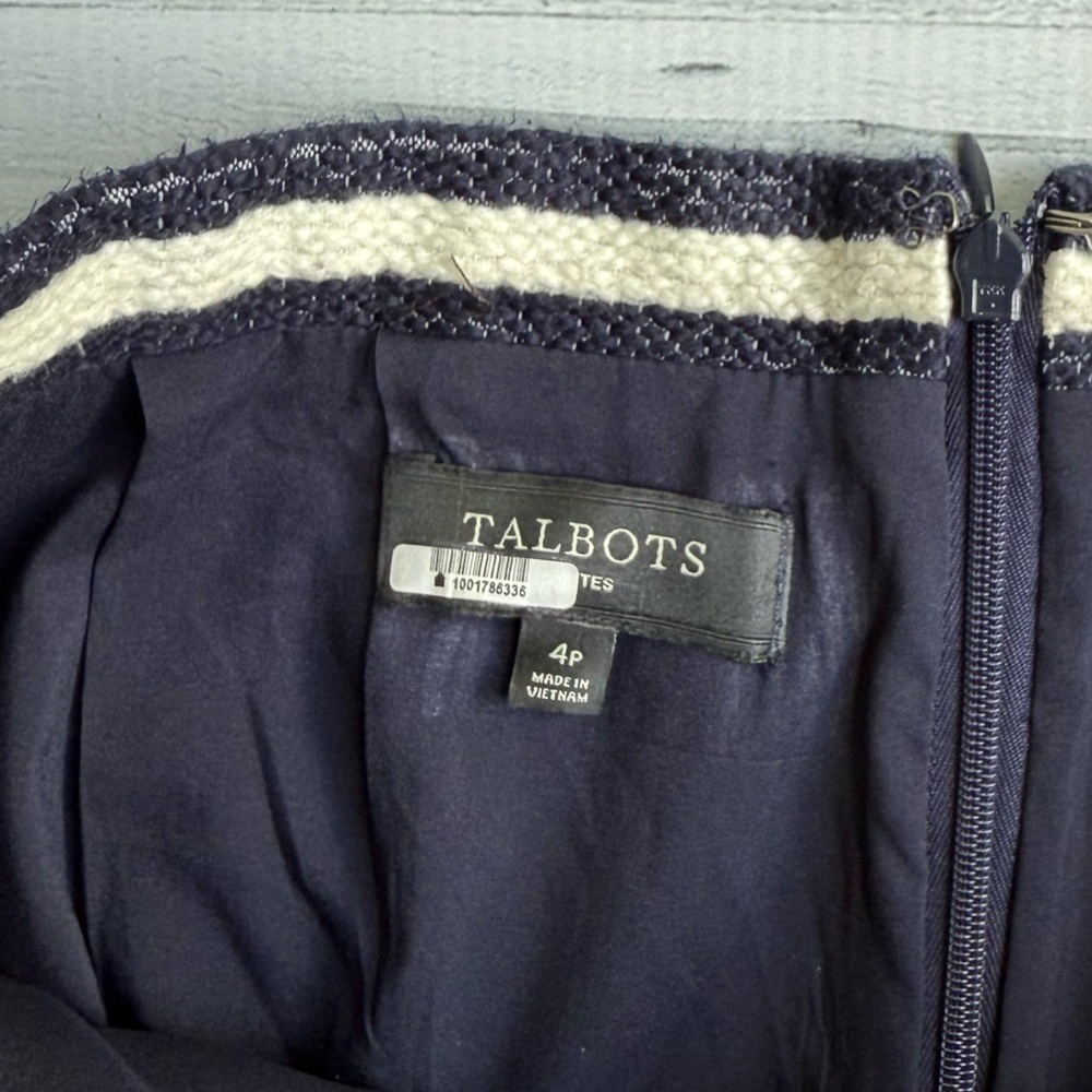 Vintage Talbots Navy & White Woven Cotton Striped Pencil Skirt 4P - Picture 3 of 7